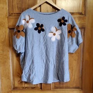 NWT Aaedea Floral Embroidered Grey Top Size 1X
